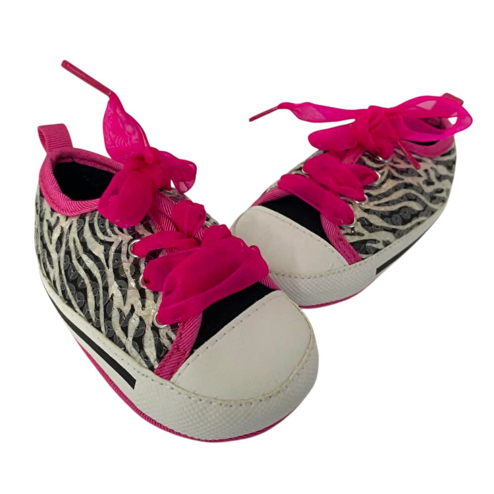Zebra Sequin Hot Pink Baby Shoes Sz 9-12mo